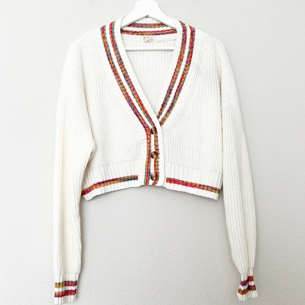 Cropped Ribbed Ivory Cardigan